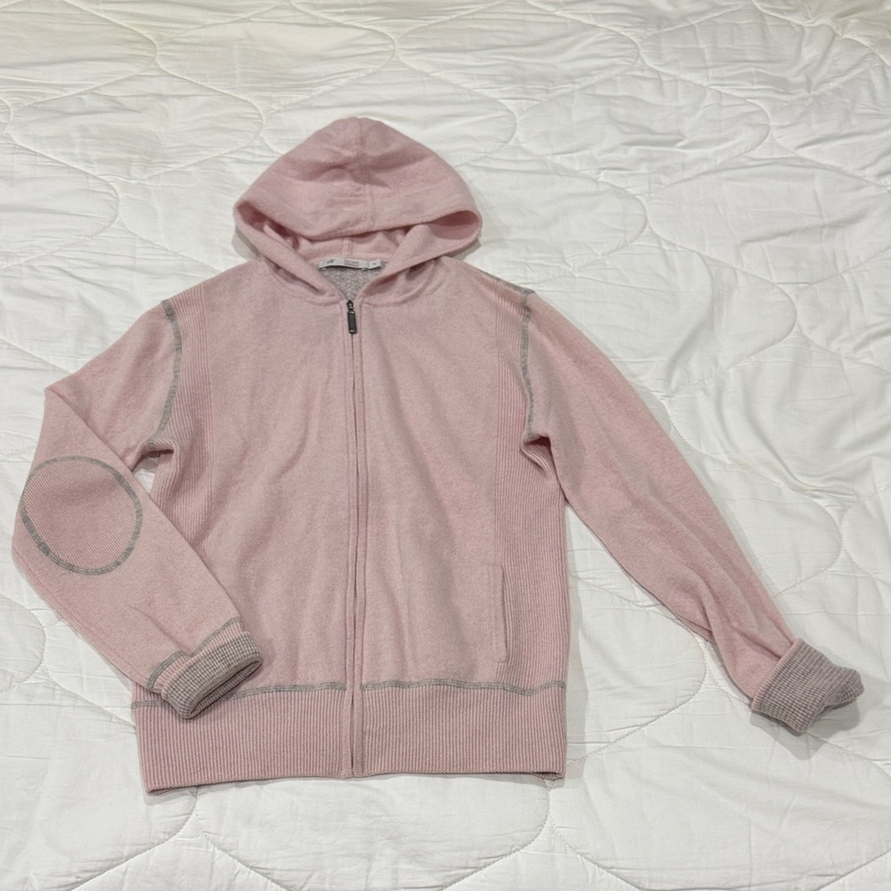 Raffi Cashmere Pink Hooded Zip-Up Sweater M